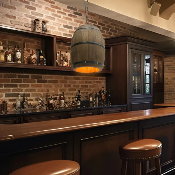 Retro Wood Barrel Pendant Light – Vintage Industrial Chandelier - Image 4