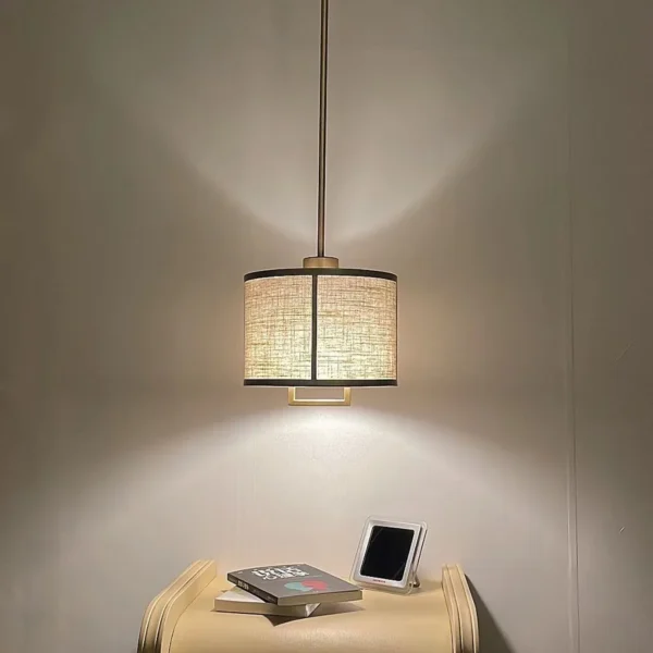 Modern Chinese Pendant Lamp with Round Fabric Shade - Image 4