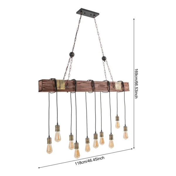 10-Light Rustic Wood Pendant Chandelier – Industrial Farmhouse Ceiling Fixture - Image 11