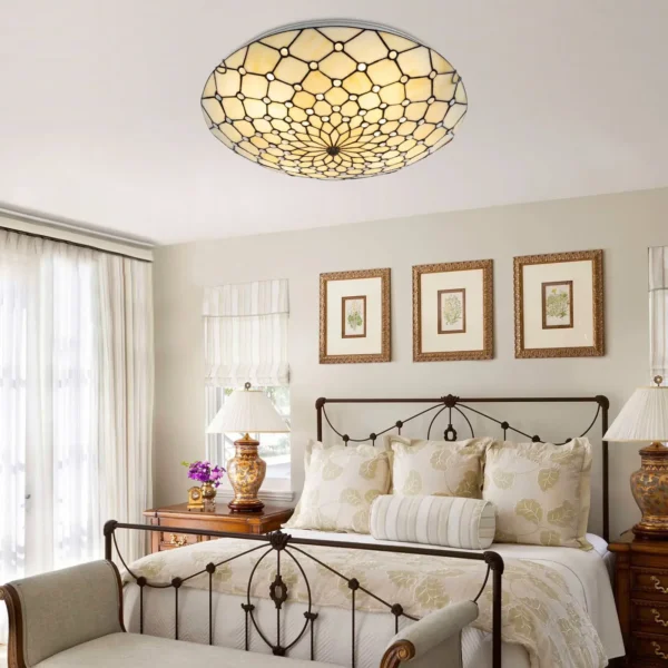 Antique Stained Glass Flush Mount – 4-Light Vintage Ceiling Fixture - Image 9