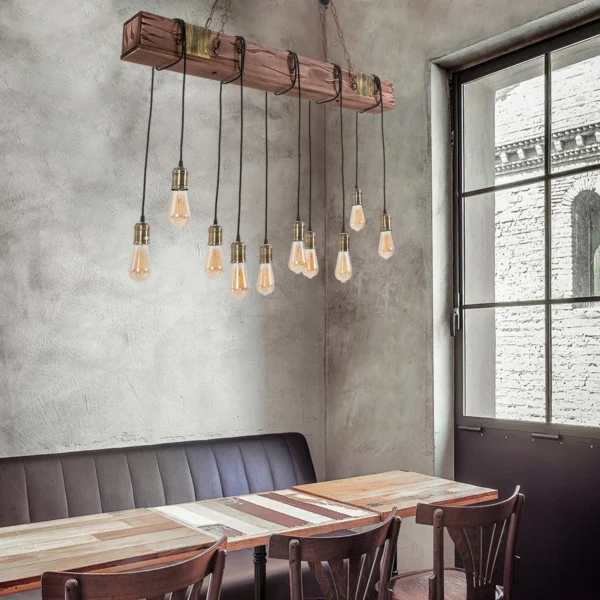 10-Light Rustic Wood Pendant Chandelier – Industrial Farmhouse Ceiling Fixture - Image 4