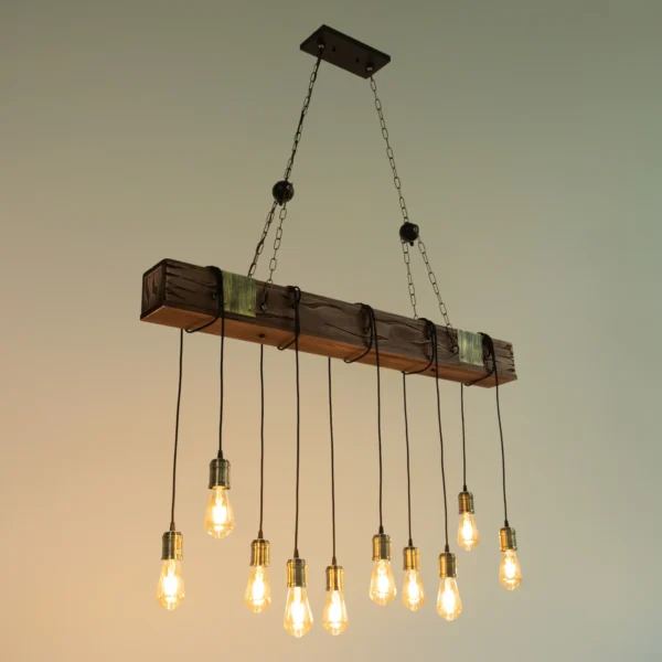 10-Light Rustic Wood Pendant Chandelier – Industrial Farmhouse Ceiling Fixture - Image 7