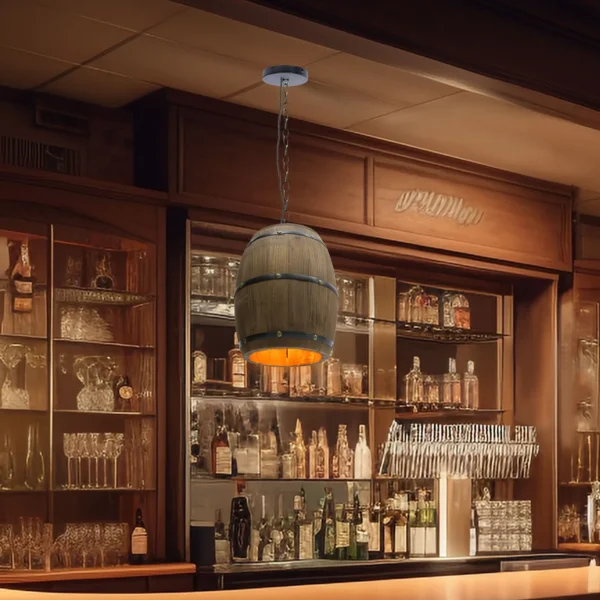 Retro Wood Barrel Pendant Light – Vintage Industrial Chandelier - Image 3