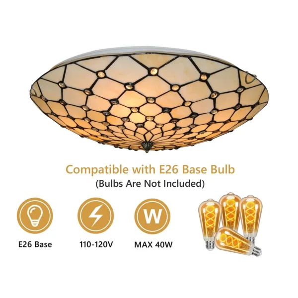 Antique Stained Glass Flush Mount – 4-Light Vintage Ceiling Fixture - Image 5