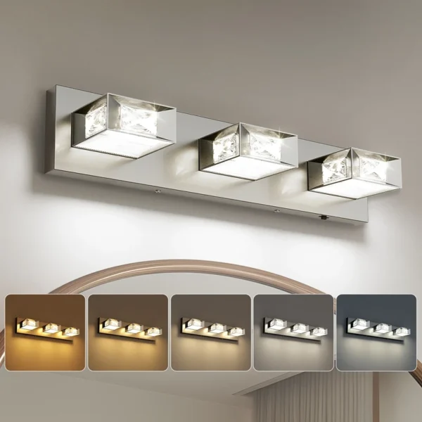 3-Light LED Dimmable Bathroom Vanity Light, 350° Swivel Crystal & Acrylic Fixtur - Image 9