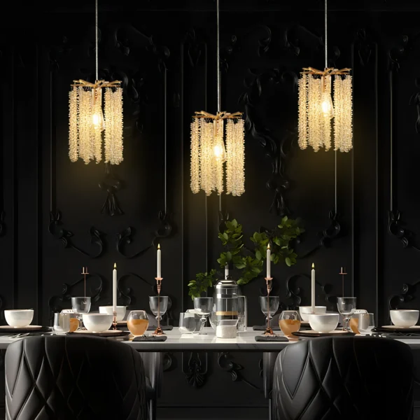 Luxury 3-Pack Crystal Pendant Lights – Elegant Gold Waterfall Chandelier - Image 5