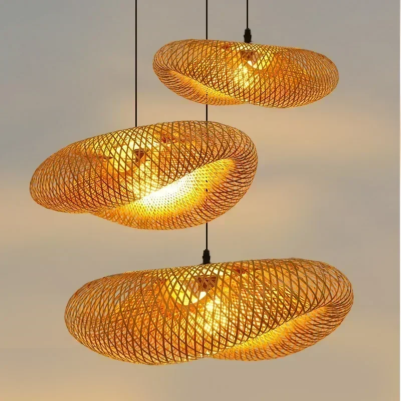 Bamboo Rattan Woven Pendant Light – Handcrafted LED Hanging Ceiling Lamp - Image 3