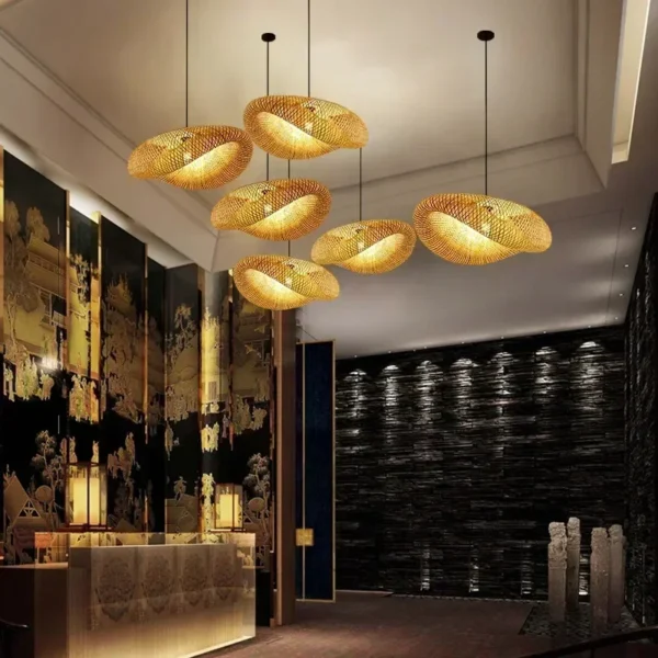 Bamboo Rattan Woven Pendant Light – Handcrafted LED Hanging Ceiling Lamp - Image 2