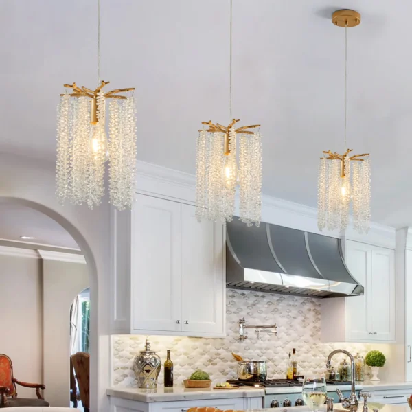 Luxury 3-Pack Crystal Pendant Lights – Elegant Gold Waterfall Chandelier - Image 2