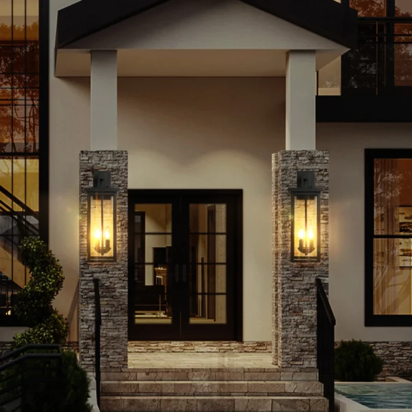 22" Outdoor Wall Lantern – Matte Black with Dusk-to-Dawn Sensor - Image 2