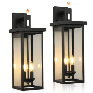22" Outdoor Wall Lantern – Matte Black with Dusk-to-Dawn Sensor