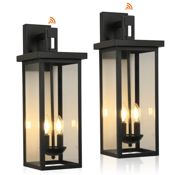 22" Outdoor Wall Lantern – Matte Black with Dusk-to-Dawn Sensor