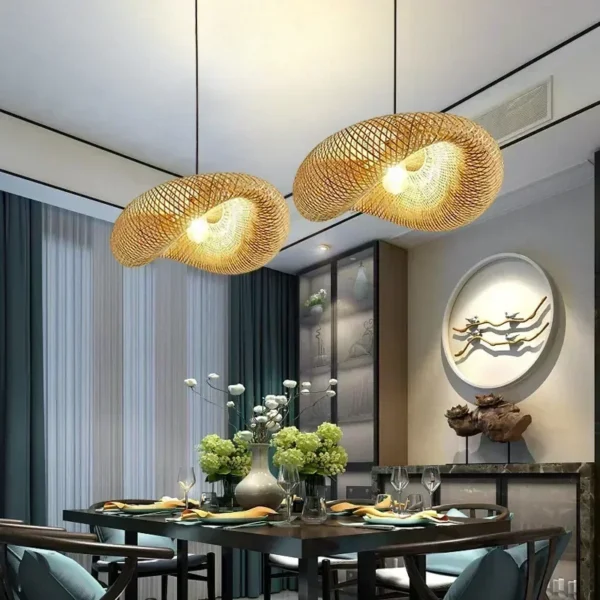 Bamboo Rattan Woven Pendant Light – Handcrafted LED Hanging Ceiling Lamp - Image 3