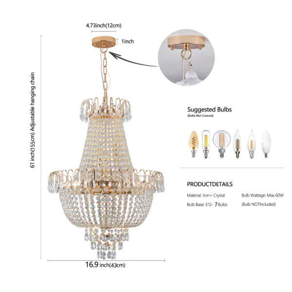 ARLGSITE Gold Crystal Chandelier Light for Living & Dining Room - Image 3