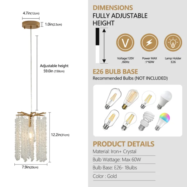 Luxury 3-Pack Crystal Pendant Lights – Elegant Gold Waterfall Chandelier - Image 6