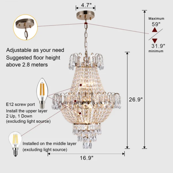 ARLGSITE Gold Crystal Chandelier Light for Living & Dining Room - Image 10