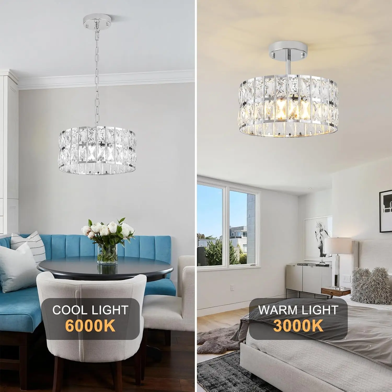 MSSIAN 4-Light Chrome Crystal Semi Flush Mount Ceiling Light - Image 7