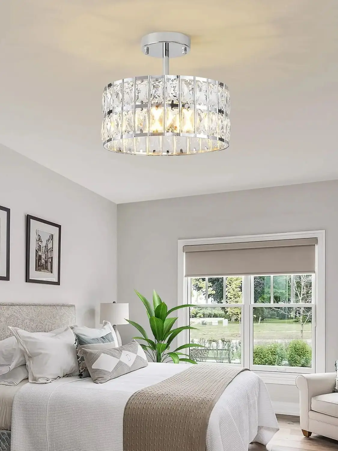 MSSIAN 4-Light Chrome Crystal Semi Flush Mount Ceiling Light - Image 8