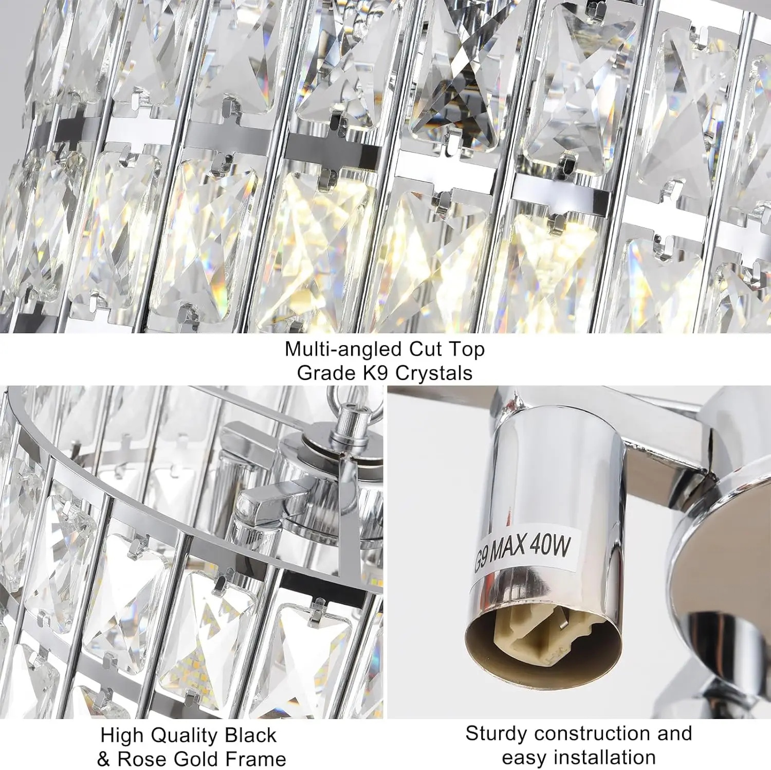 MSSIAN 4-Light Chrome Crystal Semi Flush Mount Ceiling Light - Image 5
