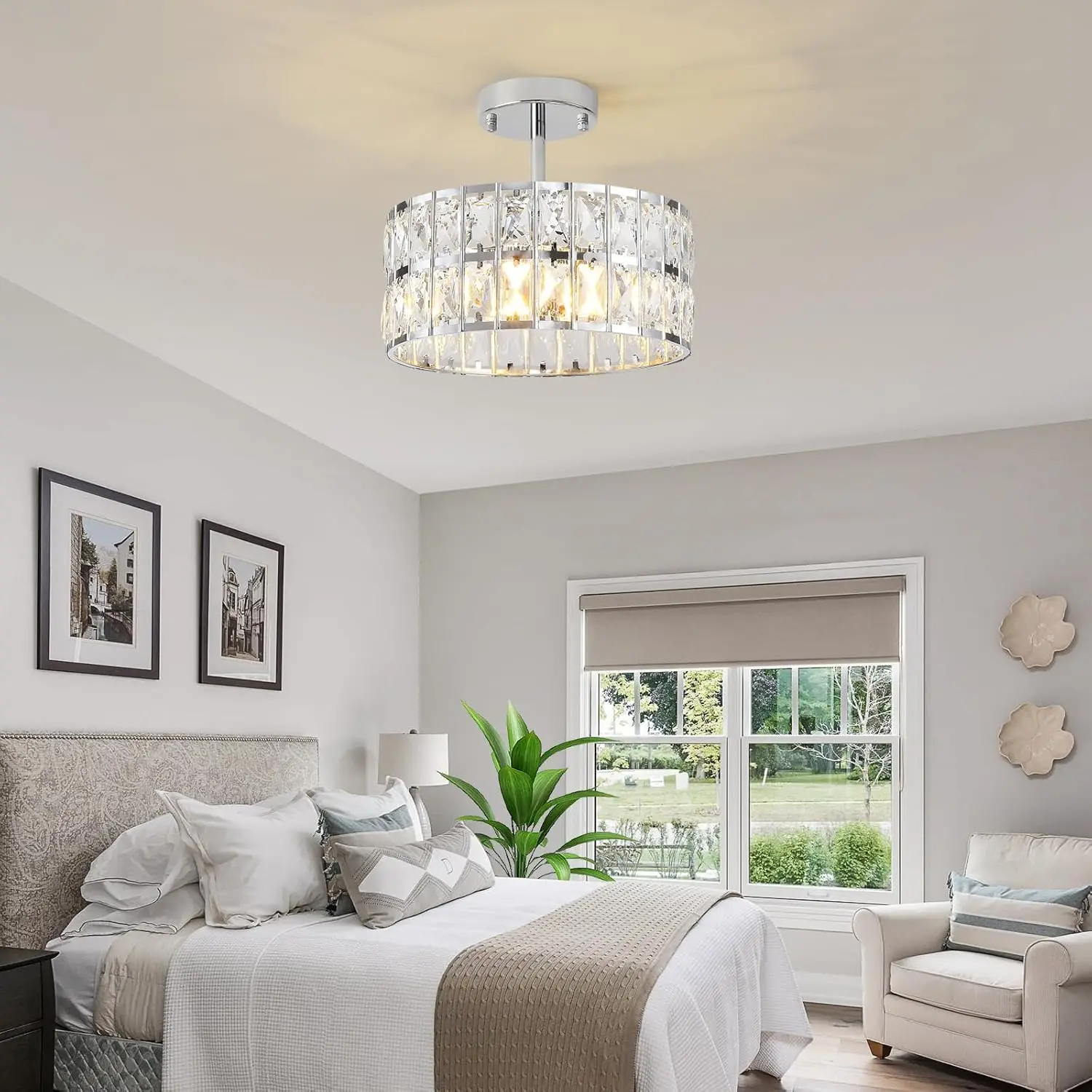 MSSIAN 4-Light Chrome Crystal Semi Flush Mount Ceiling Light - Image 3