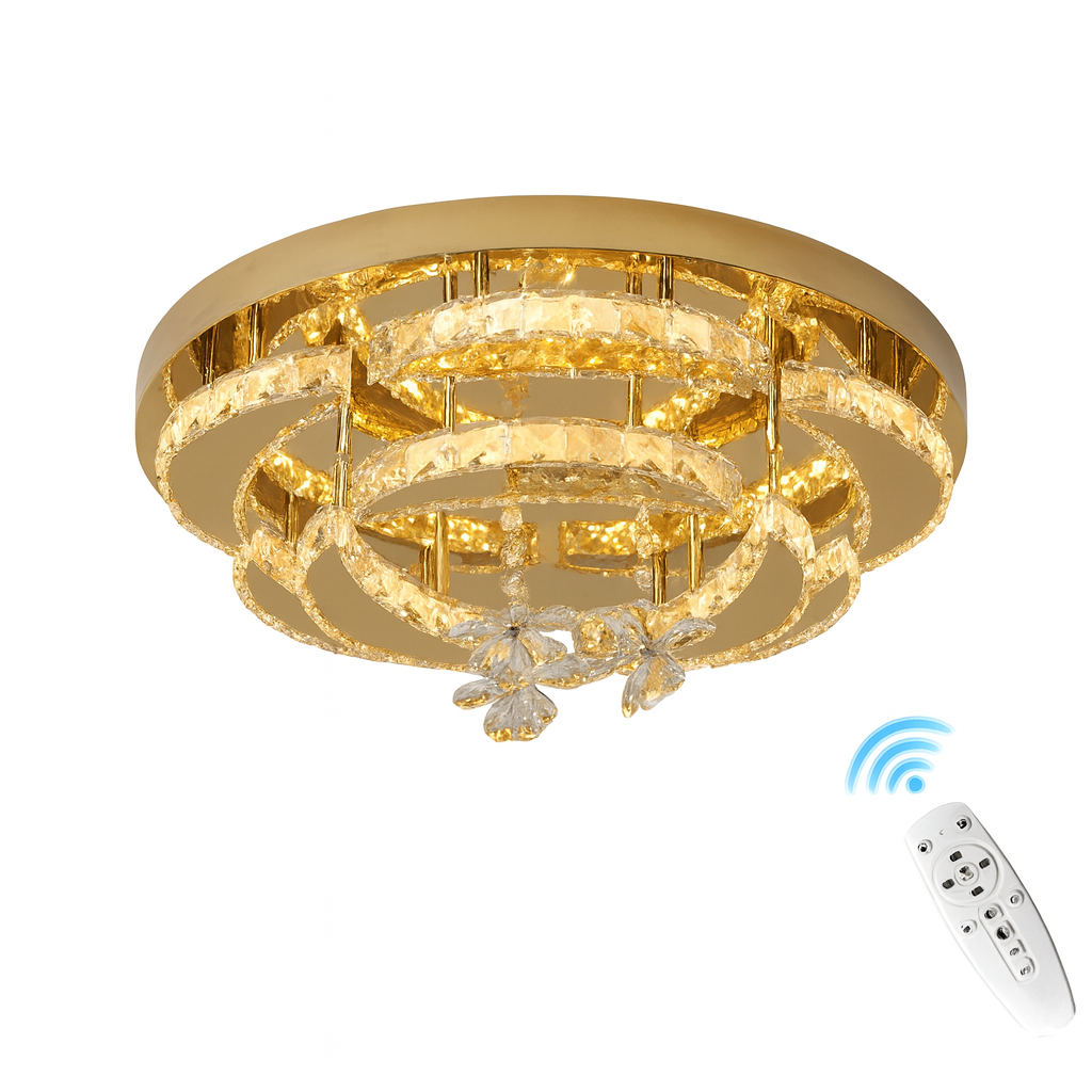 Luxury Gold K9 Crystal LED Ceiling Light – Modern Dimmable Fixture