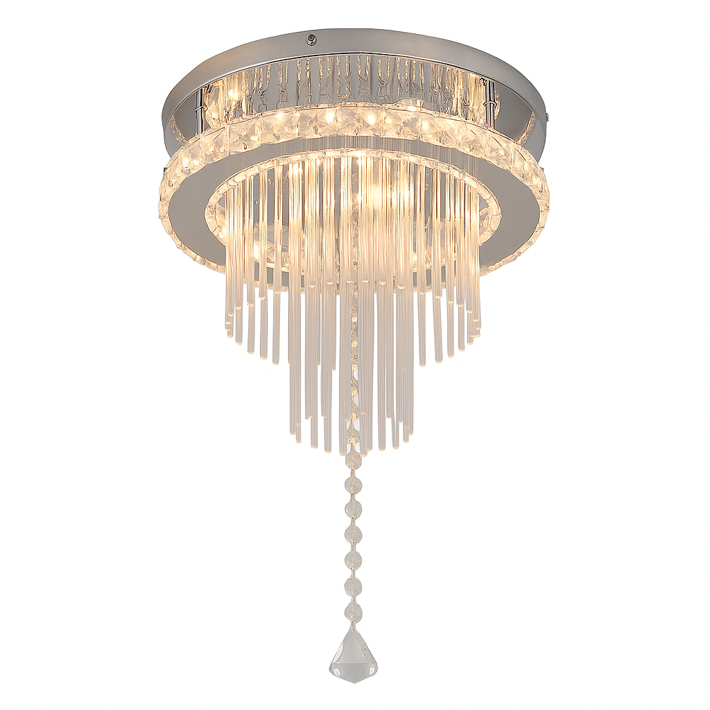 Modern Crystal LED Chandelier – Stainless Steel Ceiling Pendant Light for Dining & Living Room