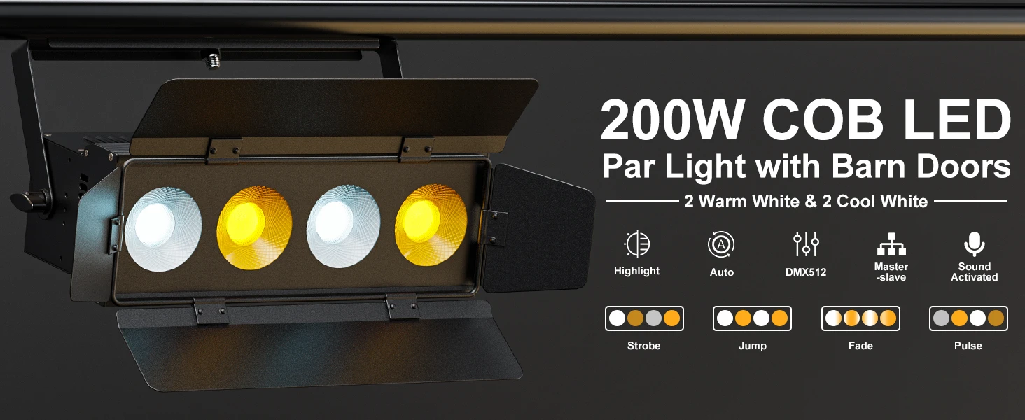 Fieryzeal 200W COB LED Stage Lights (2PCS) – Warm & Cool White DMX512 Spotlights - Image 7