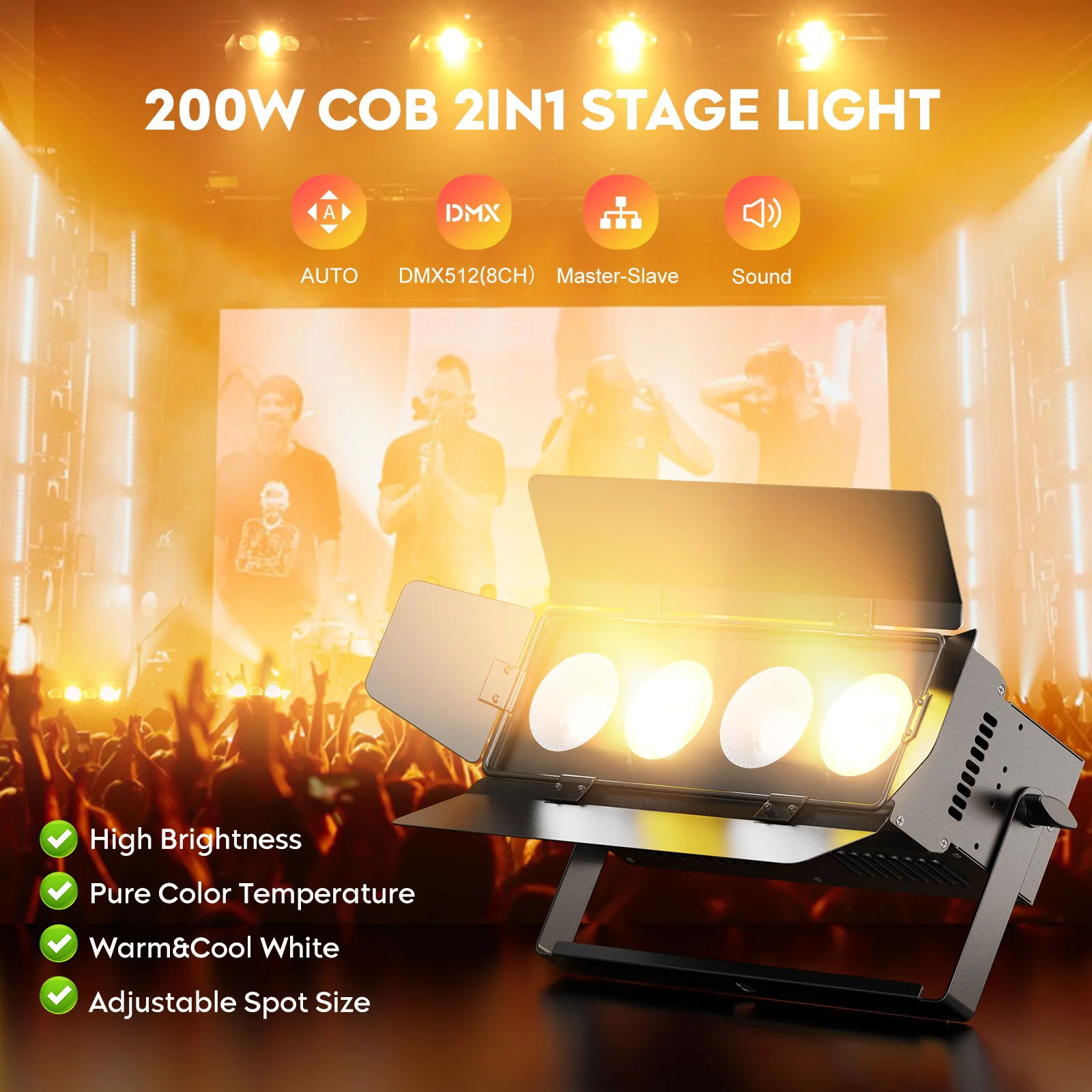 Fieryzeal 200W COB LED Stage Lights (2PCS) – Warm & Cool White DMX512 Spotlights - Image 2