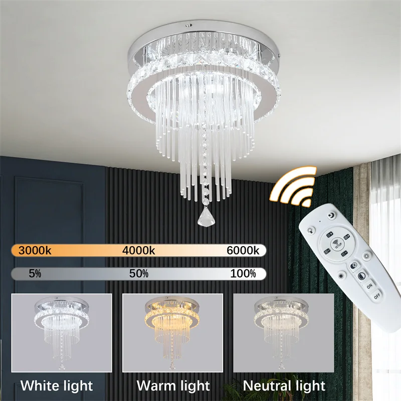 Modern Crystal LED Chandelier – Stainless Steel Ceiling Pendant Light for Dining & Living Room - Image 16