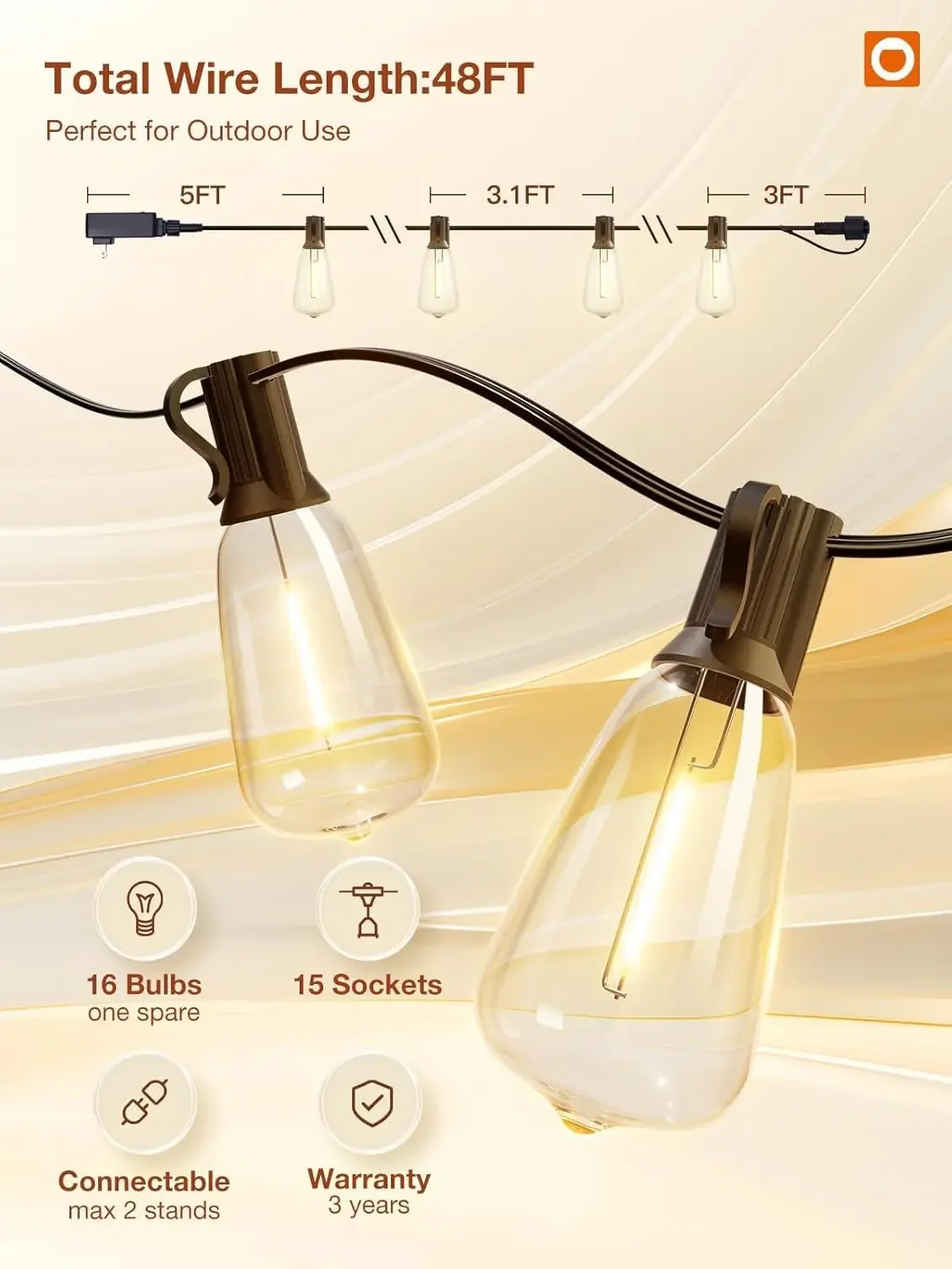 150FT Waterproof LED Patio String Lights with Replaceable Bulbs - Image 20