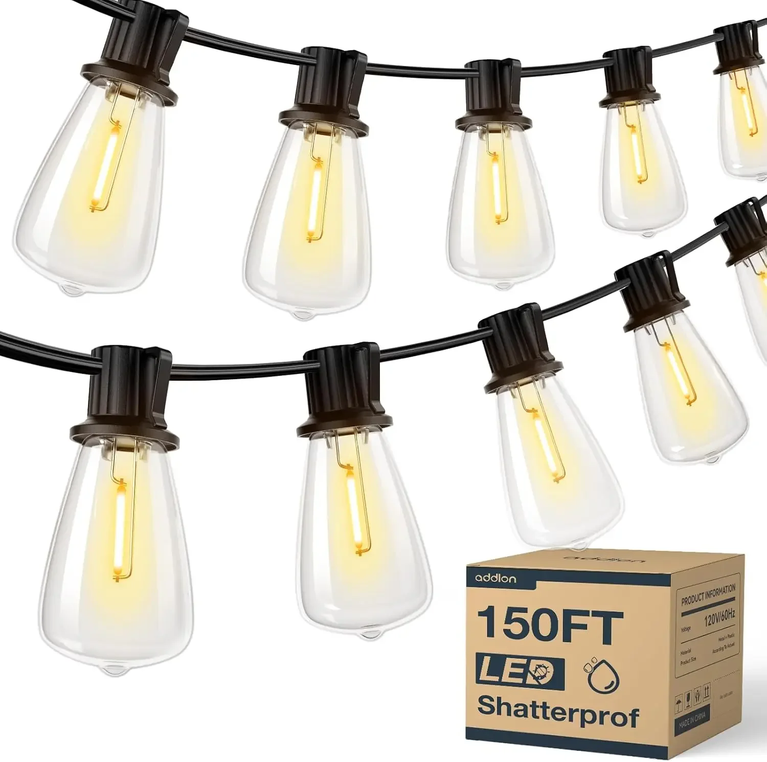 150FT Waterproof LED Patio String Lights with Replaceable Bulbs