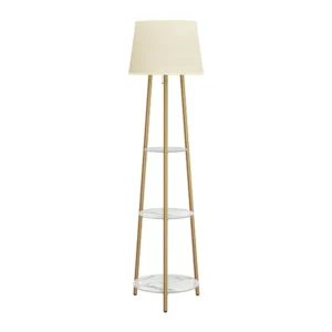 Modern Floor Lamp with Shelf – White Marble & Gold Display Corner Lamp for Living Room