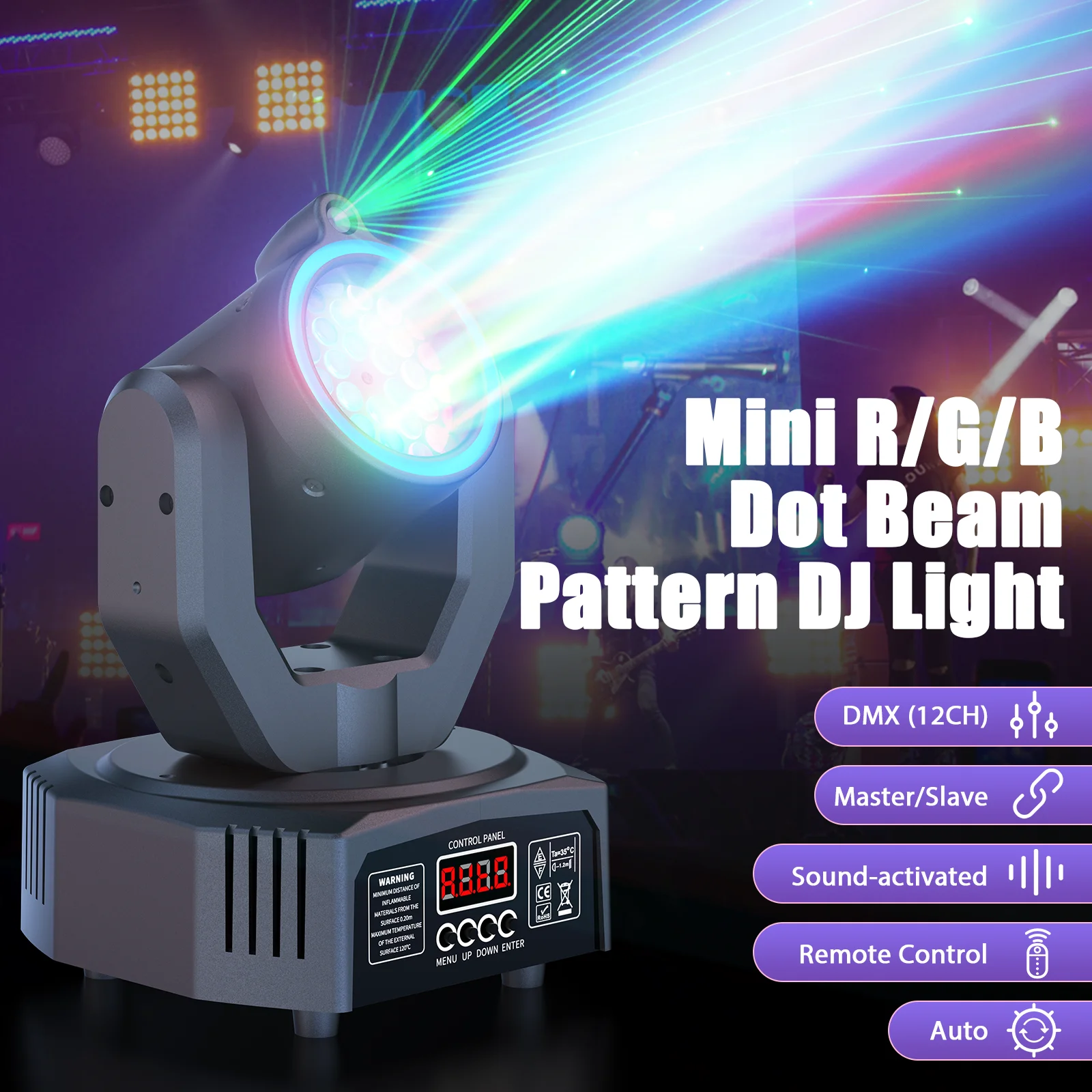 U'King Mini 30W RGB Moving Head Beam Light – DMX Sound Activated - Image 2